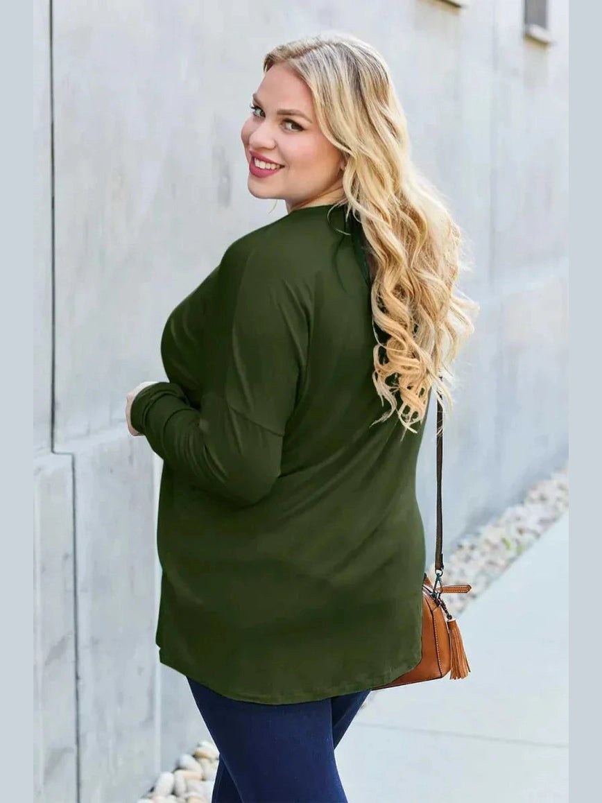 Basic Bae Full Size Round Neck Dropped Shoulder T-Shirt -- 