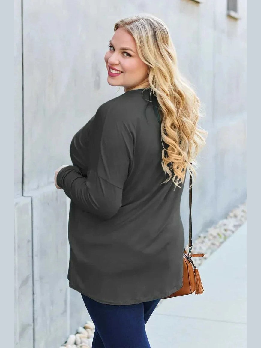 Basic Bae Full Size Round Neck Dropped Shoulder T-Shirt -- 