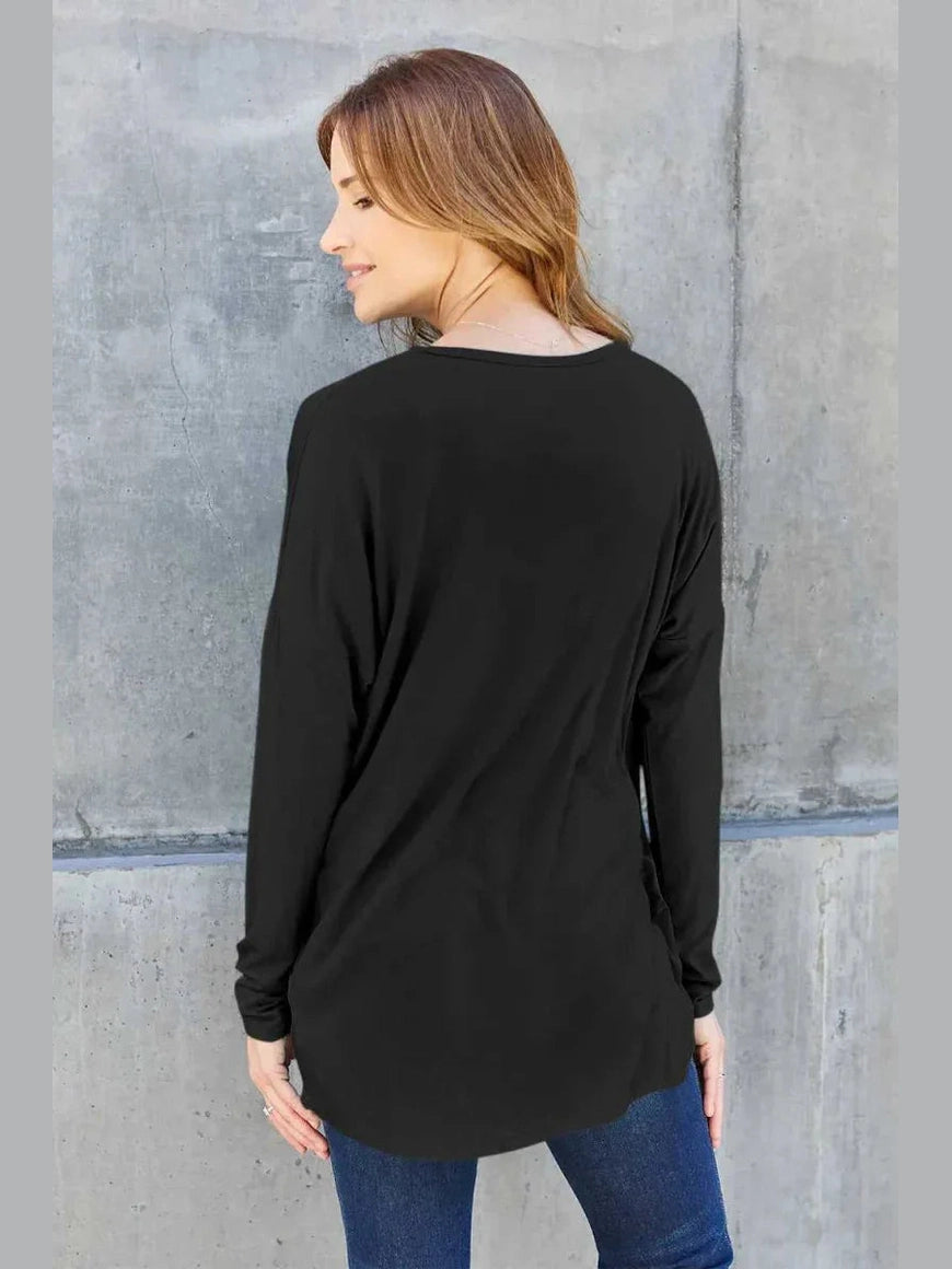 Basic Bae Full Size Round Neck Dropped Shoulder T-Shirt -- 