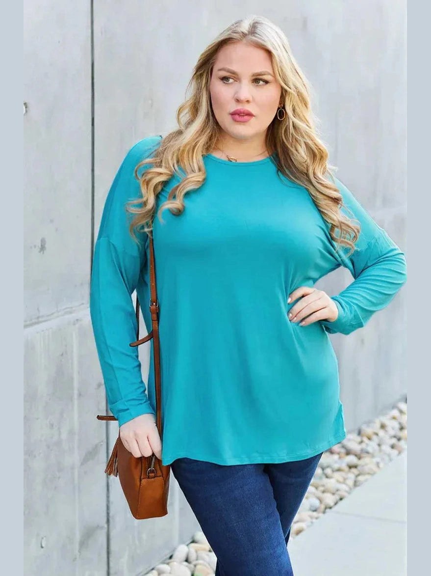 Basic Bae Full Size Round Neck Dropped Shoulder T-Shirt -- 