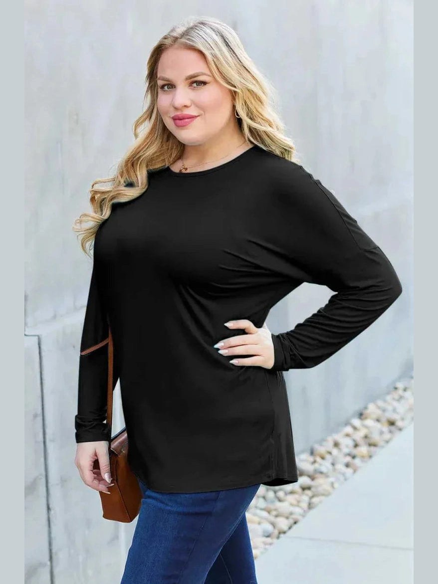 Basic Bae Full Size Round Neck Dropped Shoulder T-Shirt -- 