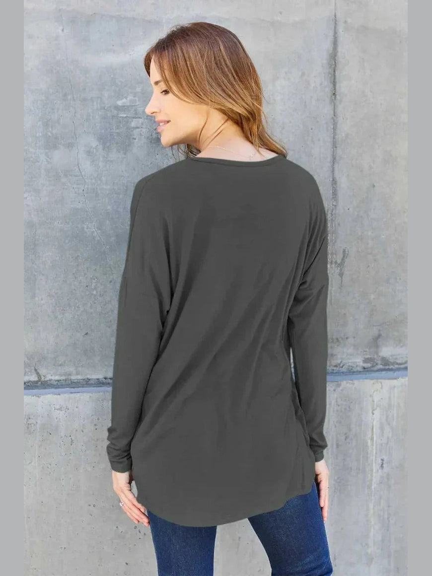 Basic Bae Full Size Round Neck Dropped Shoulder T-Shirt -- 