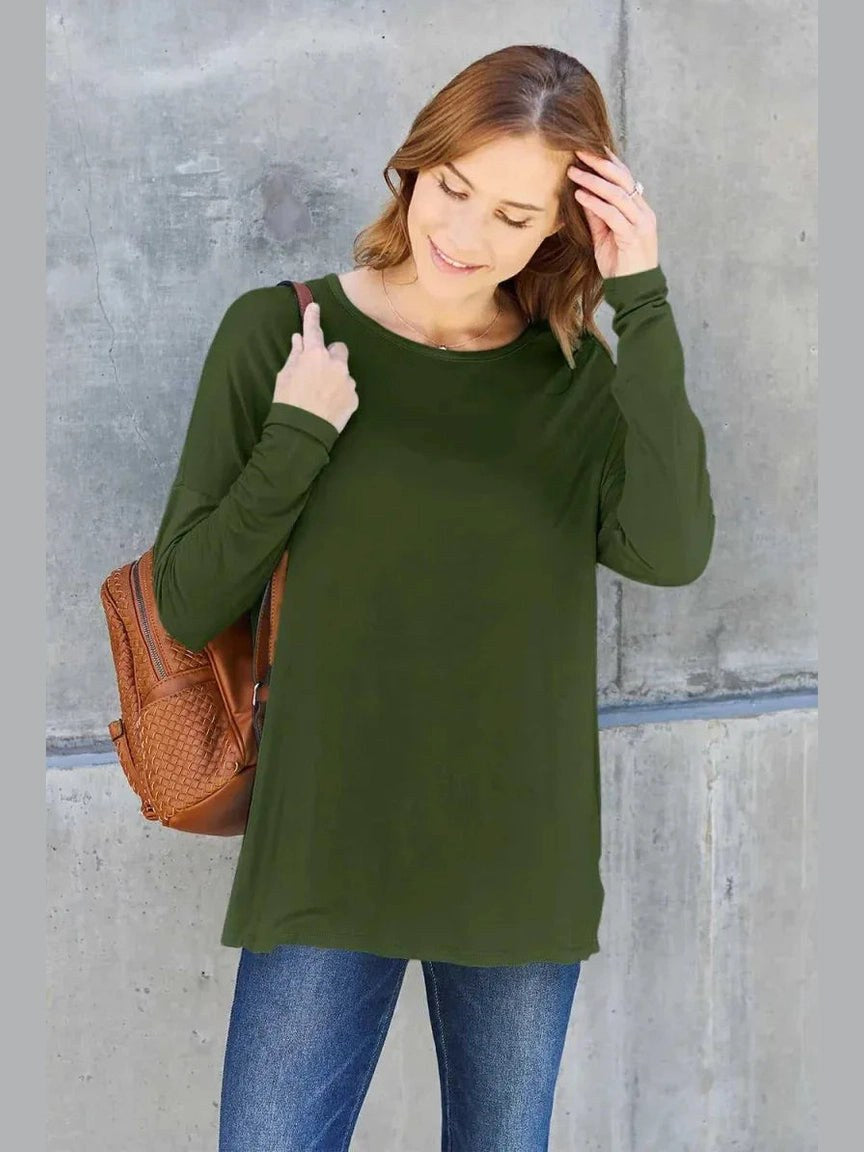 Basic Bae Full Size Round Neck Dropped Shoulder T-Shirt -- 