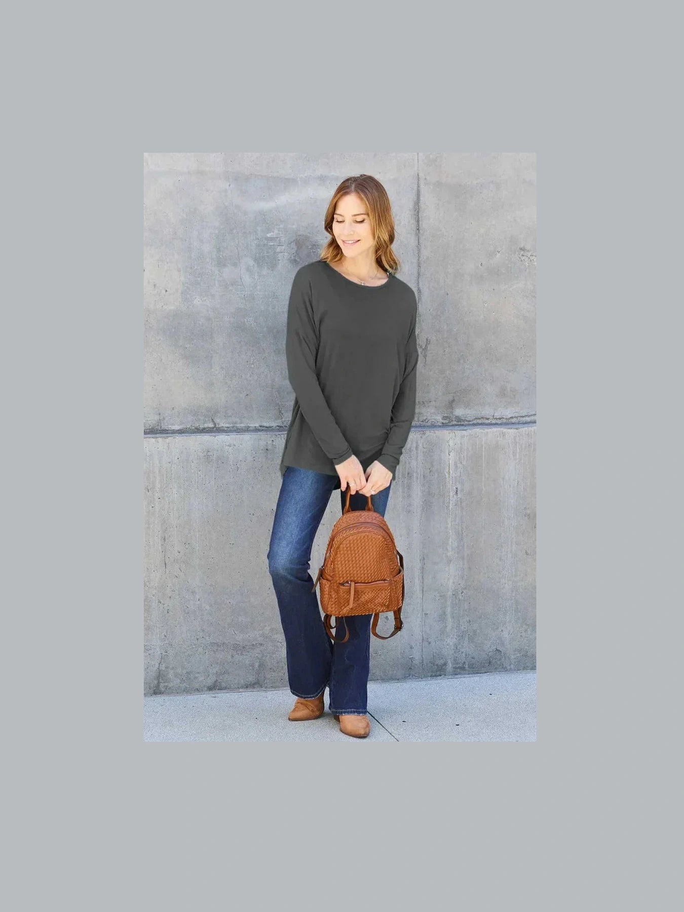 Basic Bae Full Size Round Neck Dropped Shoulder T-Shirt -- 