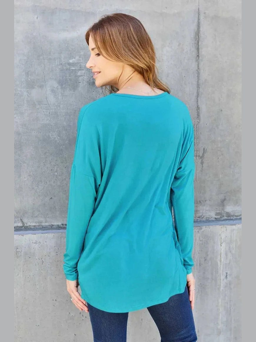Basic Bae Full Size Round Neck Dropped Shoulder T-Shirt -- 