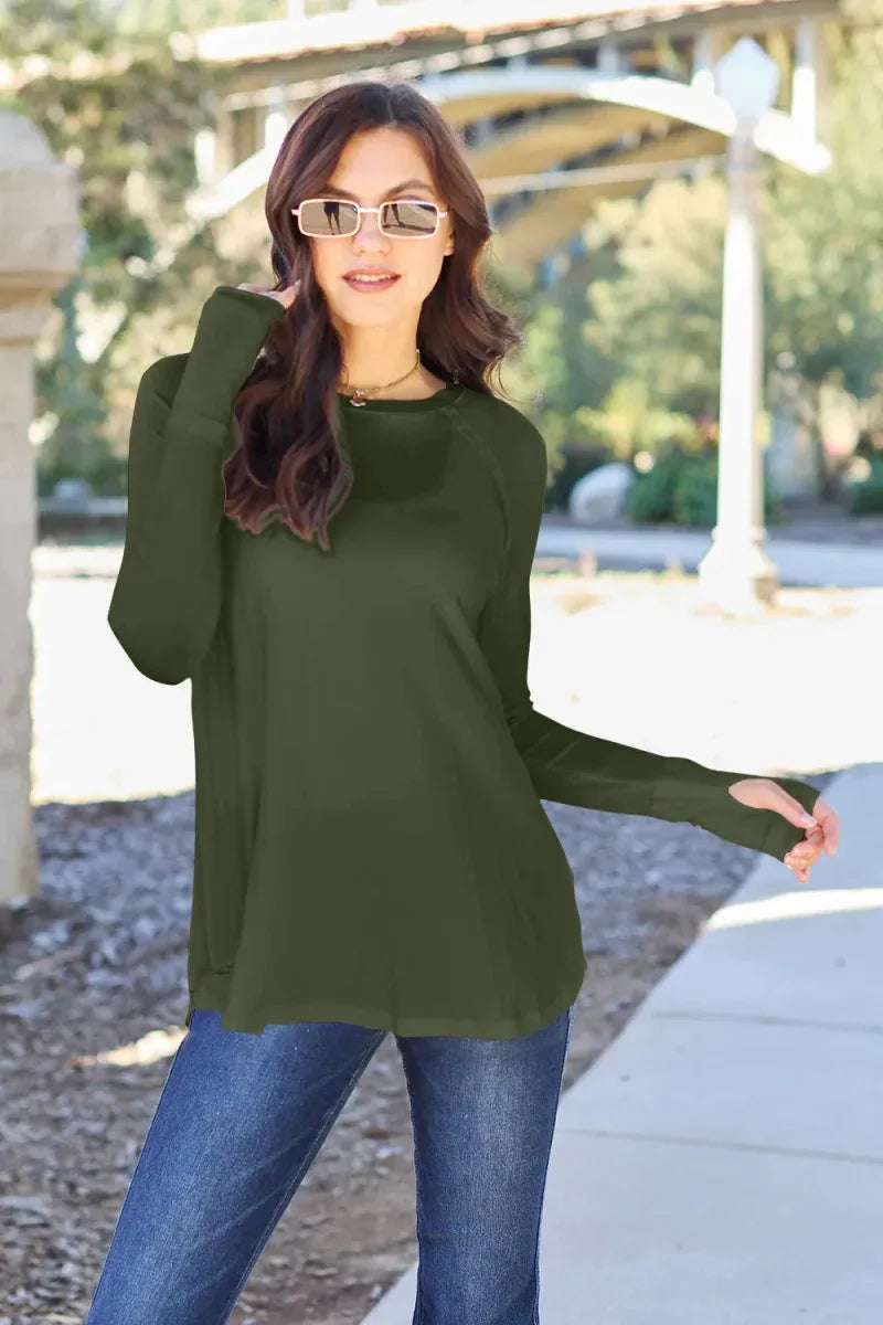 Basic Bae Full Size Round Neck Long Sleeve T-Shirt -- 