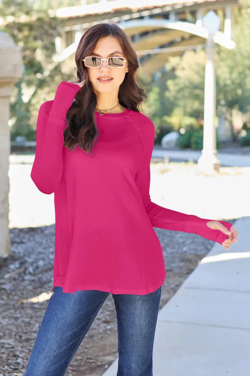 Basic Bae Full Size Round Neck Long Sleeve T-Shirt -- 