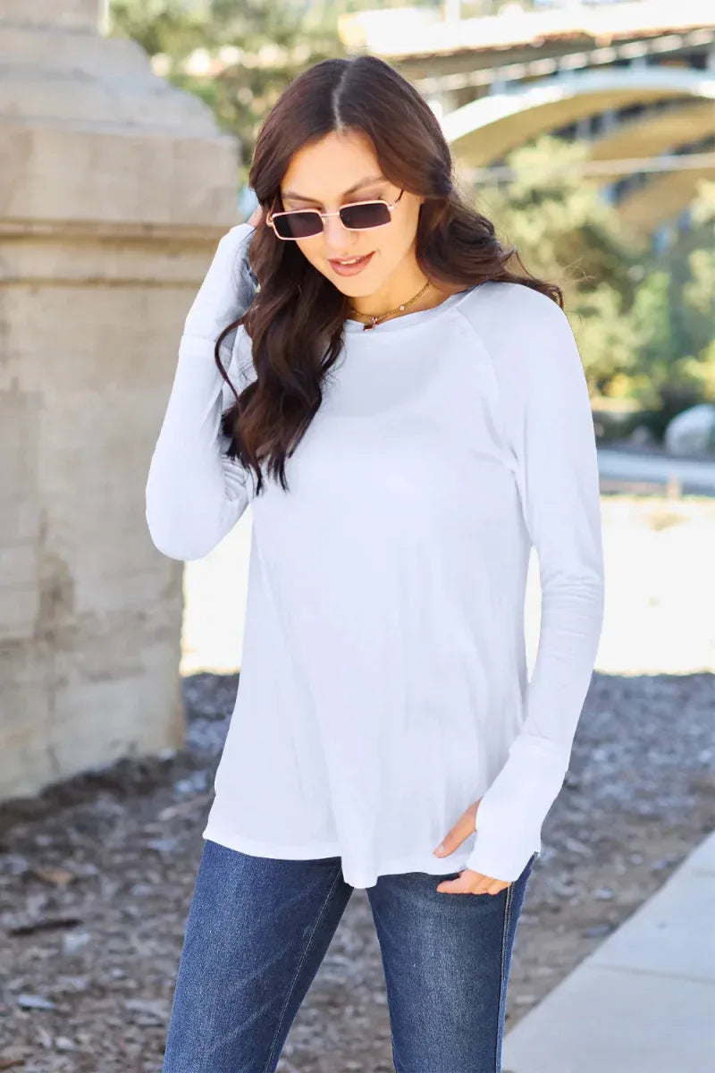 Basic Bae Full Size Round Neck Long Sleeve T-Shirt -- 