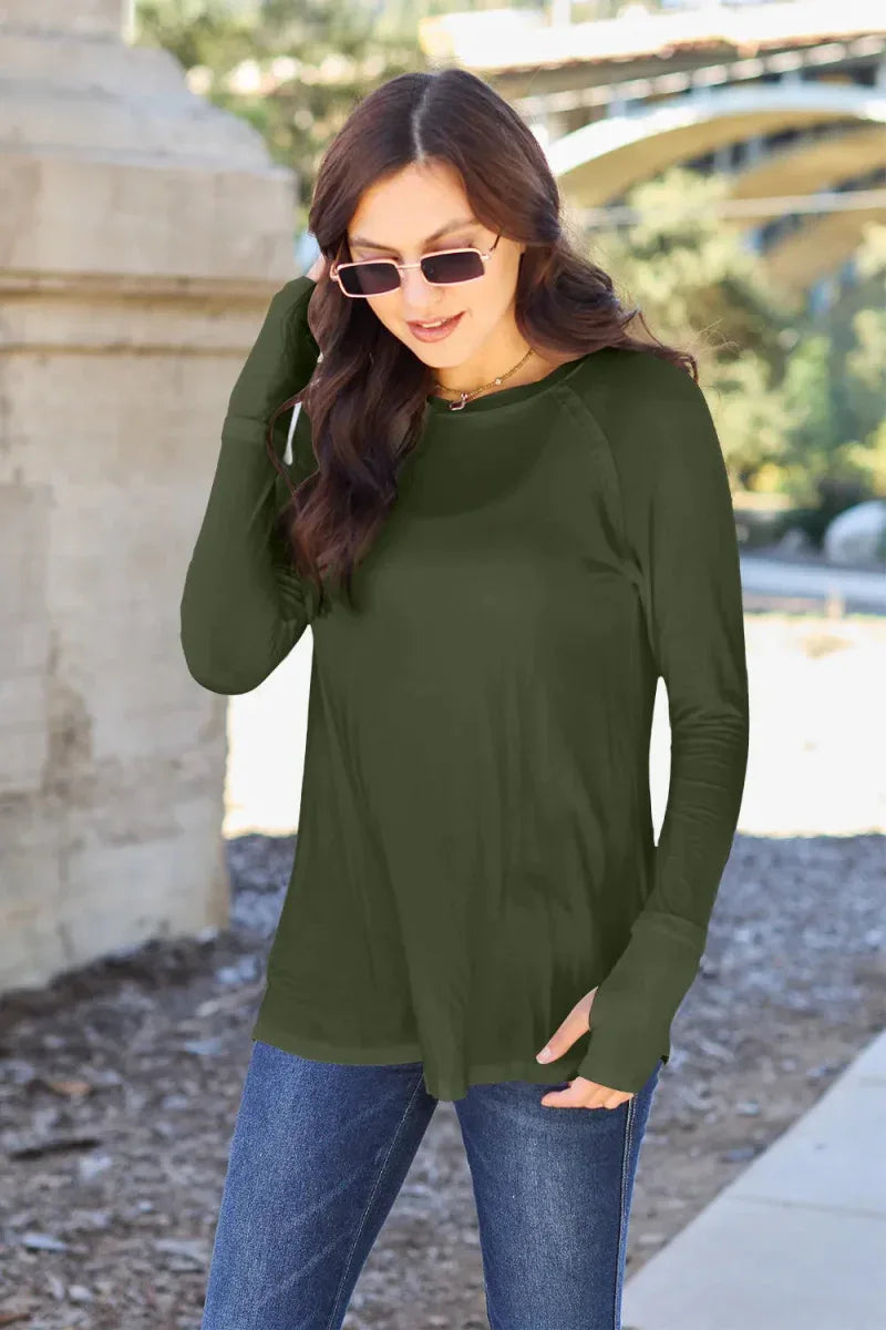 Basic Bae Full Size Round Neck Long Sleeve T-Shirt -- 