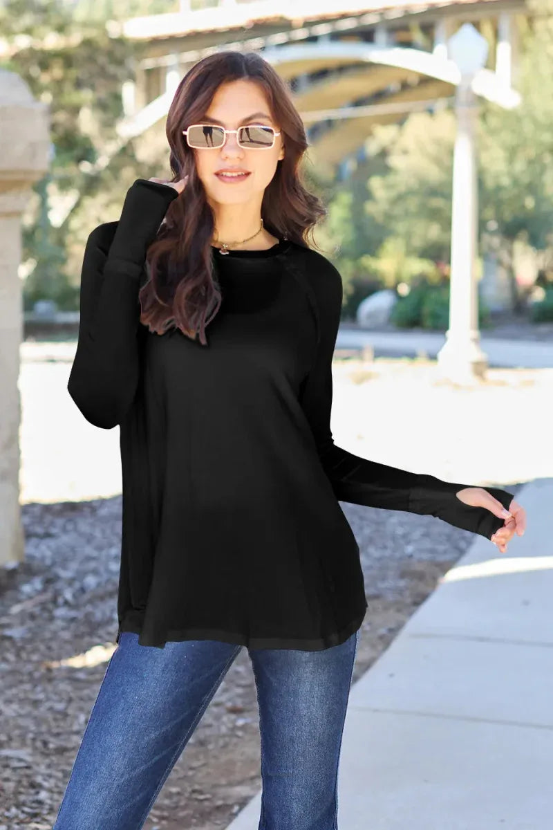 Basic Bae Full Size Round Neck Long Sleeve T-Shirt -- 