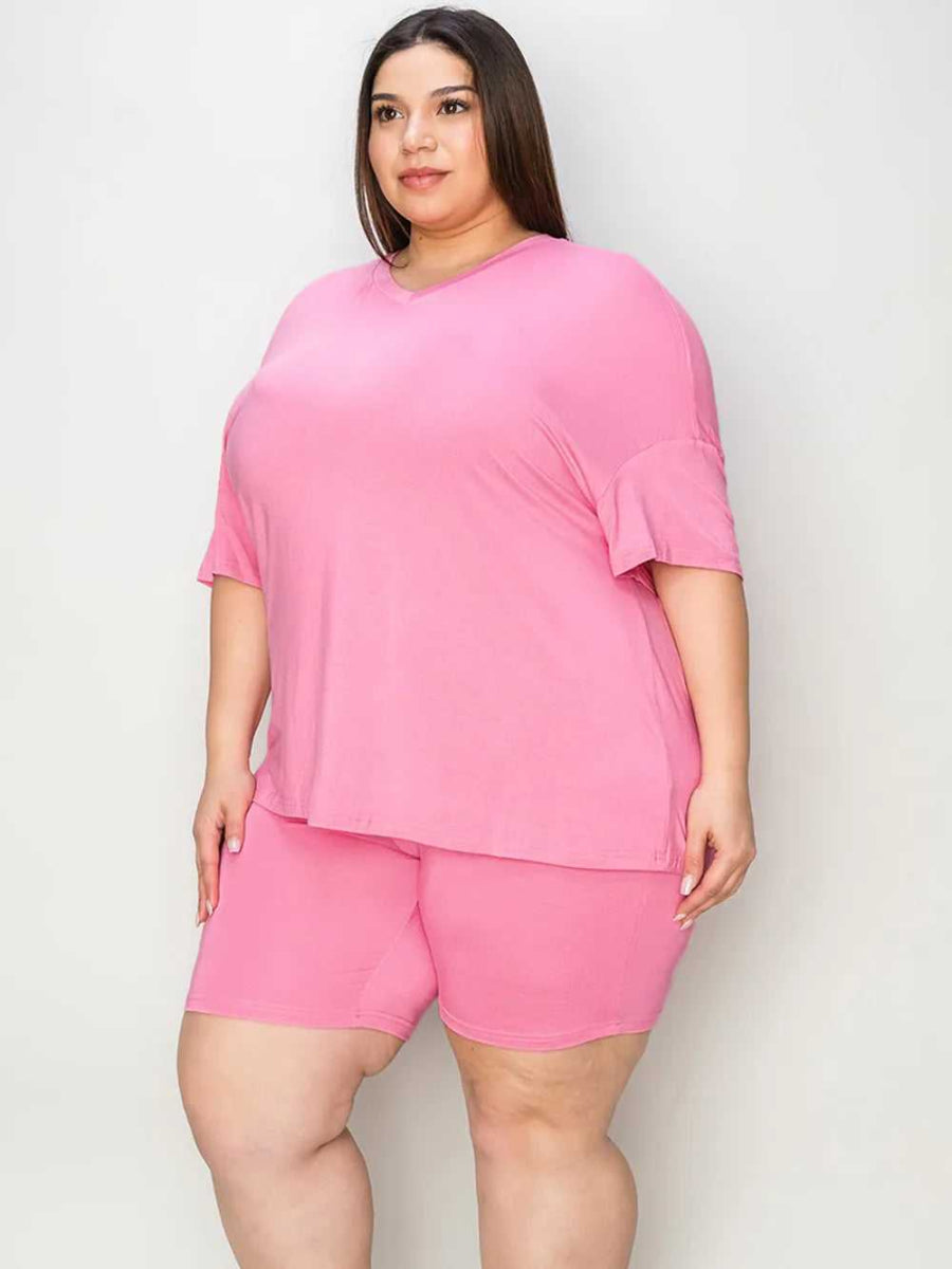 Basic Bae Full Size V - Neck Drop Shoulder T-Shirt and Shorts Set - Hopeford Streams - Clothing Tops from hopeford-streams.myshopify.com