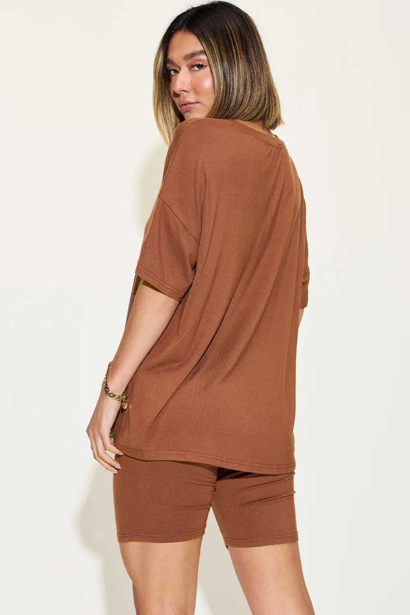 Basic Bae Full Size V - Neck Drop Shoulder T-Shirt and Shorts Set - Hopeford Streams - Clothing Tops from hopeford-streams.myshopify.com