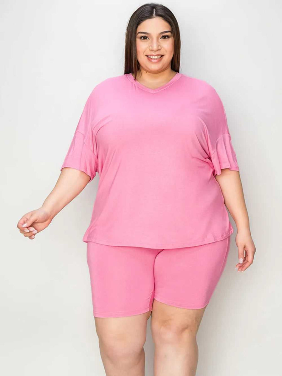 Basic Bae Full Size V - Neck Drop Shoulder T-Shirt and Shorts Set - Hopeford Streams - Clothing Tops from hopeford-streams.myshopify.com