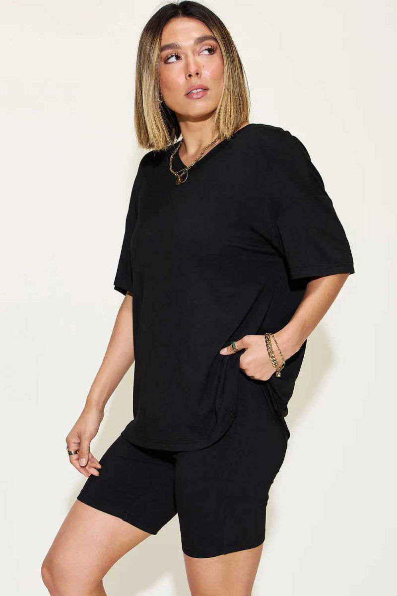 Basic Bae Full Size V - Neck Drop Shoulder T-Shirt and Shorts Set - Hopeford Streams - Clothing Tops from hopeford-streams.myshopify.com