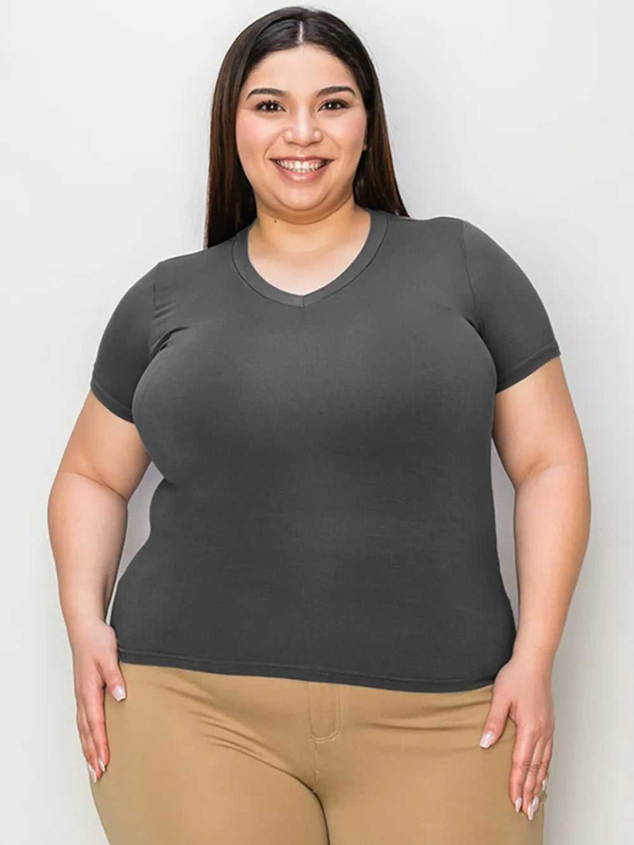 Basic Bae Full Size V - Neck High - Low T-Shirt - Hopeford Streams