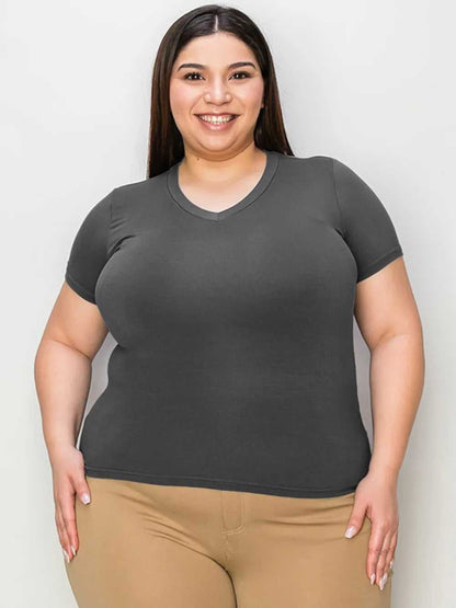 Basic Bae Full Size V - Neck High - Low T-Shirt - Hopeford Streams