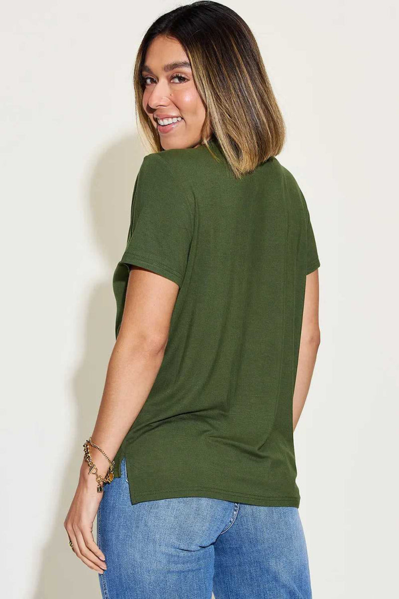 Basic Bae Full Size V - Neck High - Low T-Shirt - Hopeford Streams