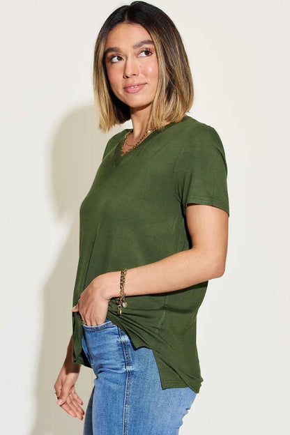 Basic Bae Full Size V - Neck High - Low T-Shirt - Hopeford Streams