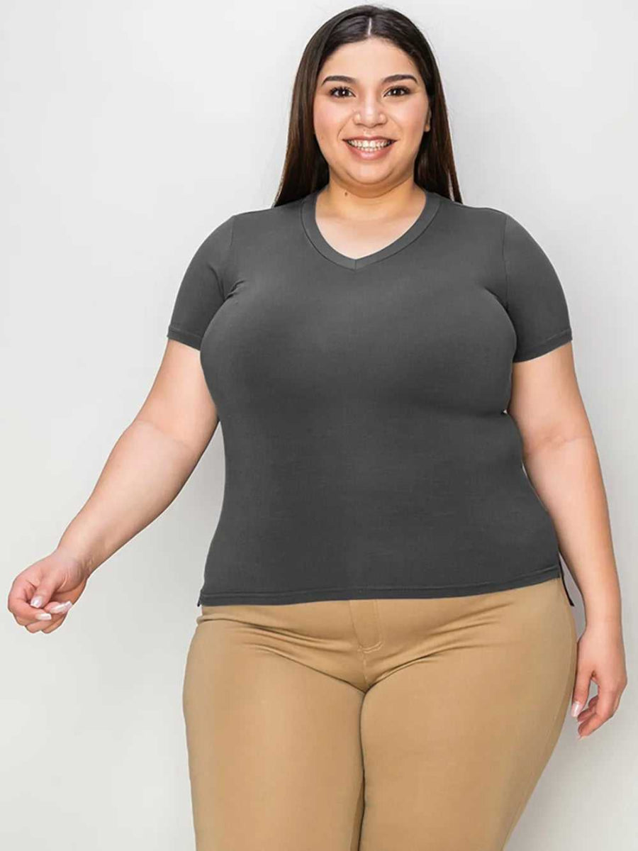 Basic Bae Full Size V - Neck High - Low T-Shirt - Hopeford Streams