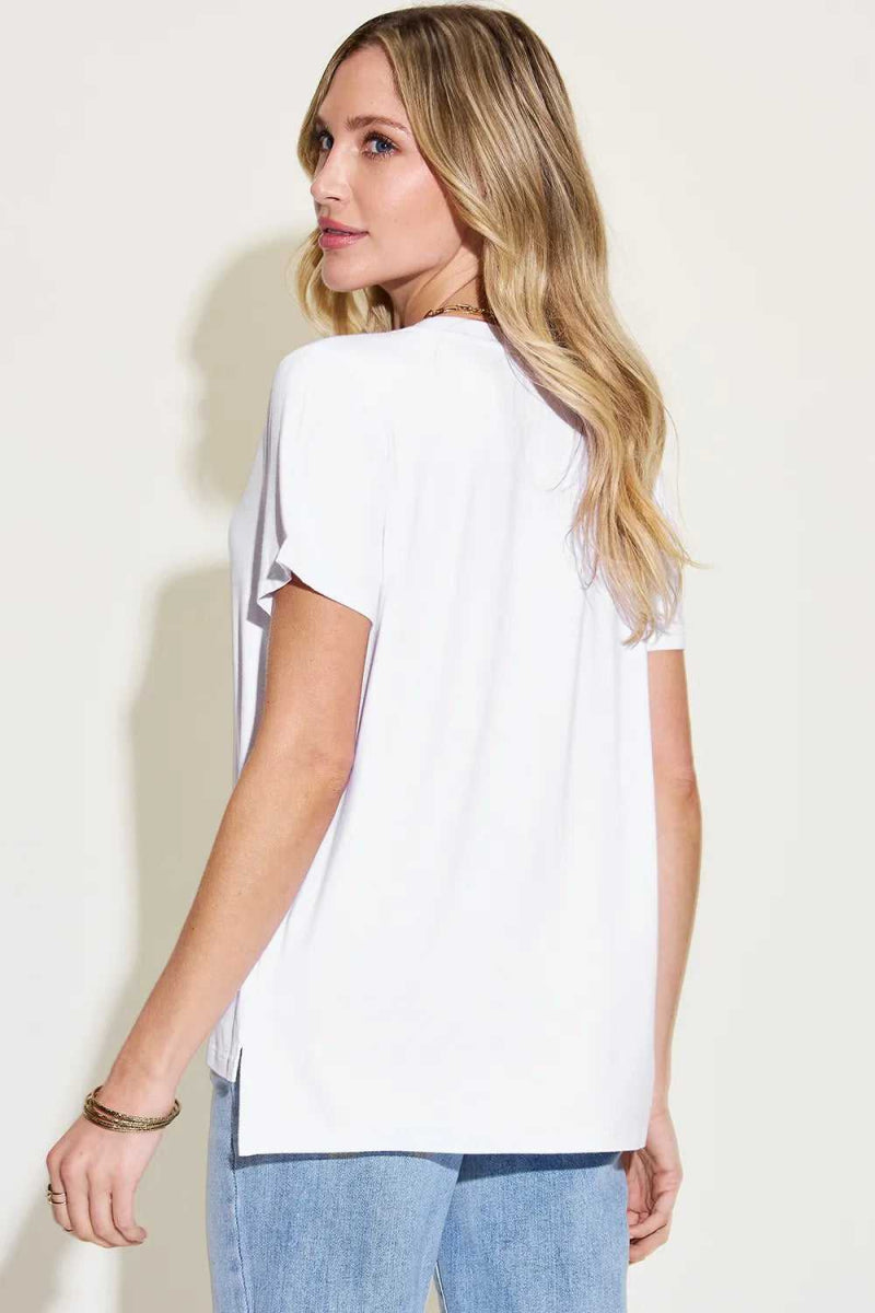 Basic Bae Full Size V - Neck High - Low T-Shirt - Hopeford Streams