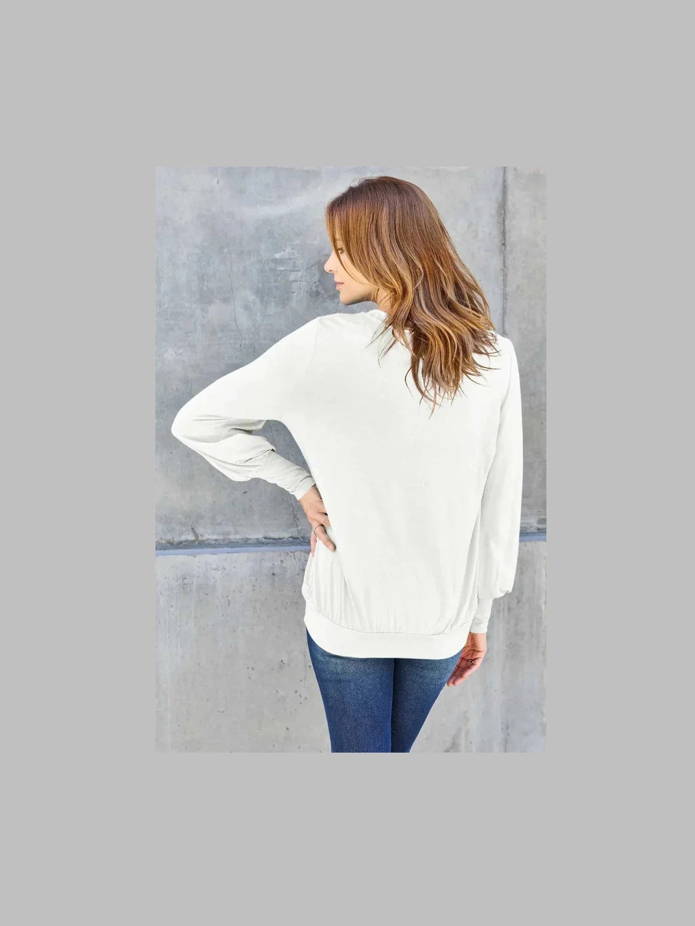 Basic Bae Full Size V-Neck Lantern Sleeve Top -- 