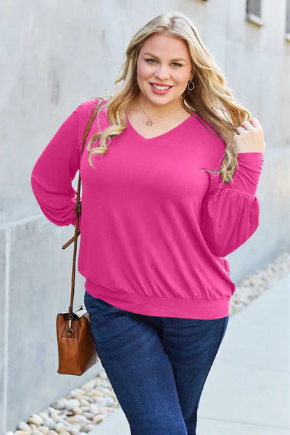Basic Bae Full Size V - Neck Lantern Sleeve Top - Hopeford Streams