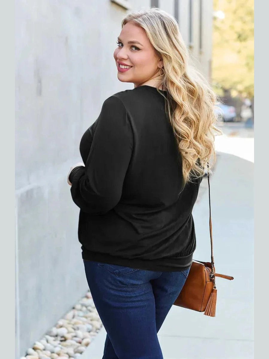 Basic Bae Full Size V-Neck Lantern Sleeve Top -- 