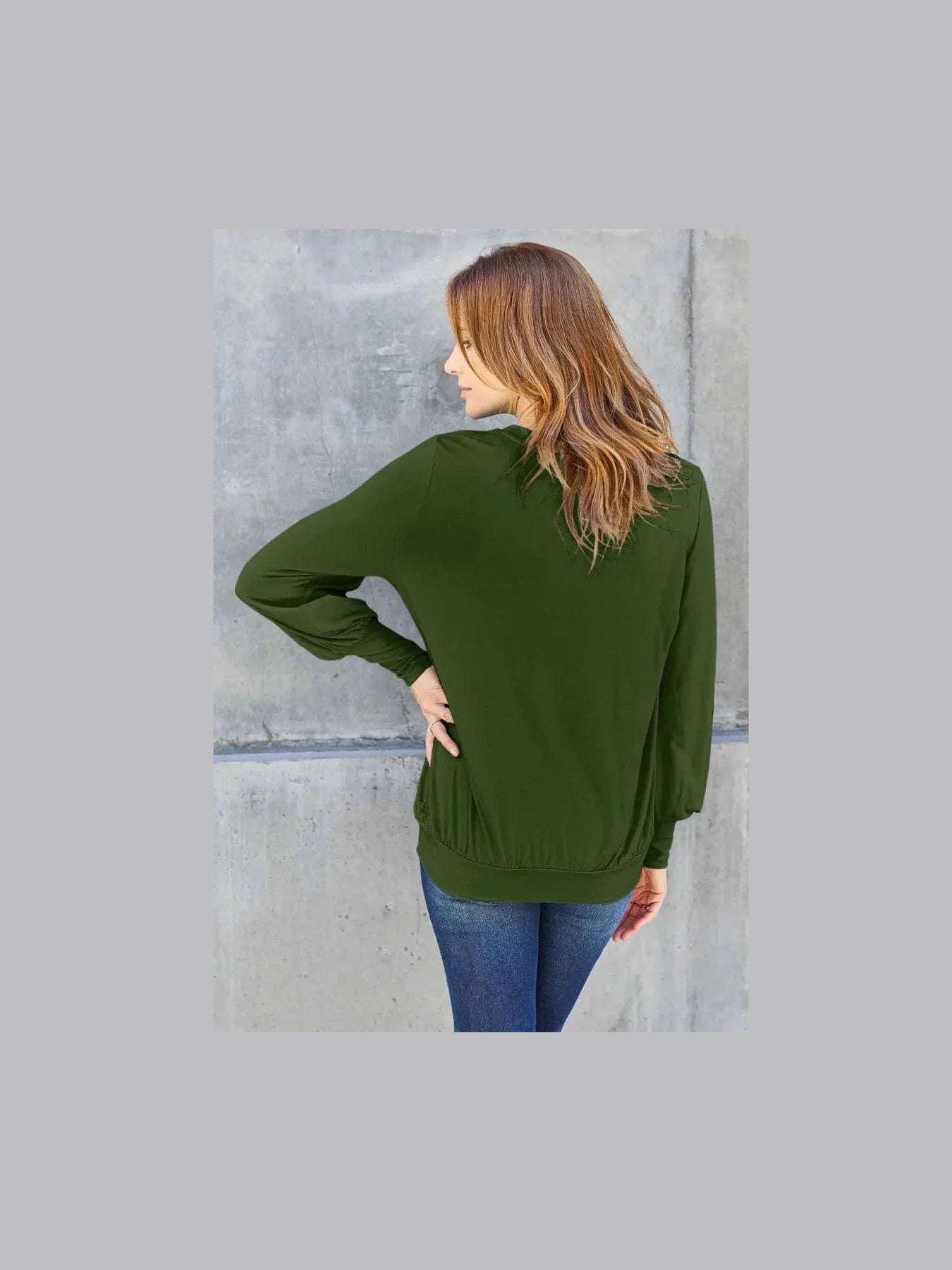 Basic Bae Full Size V-Neck Lantern Sleeve Top -- 