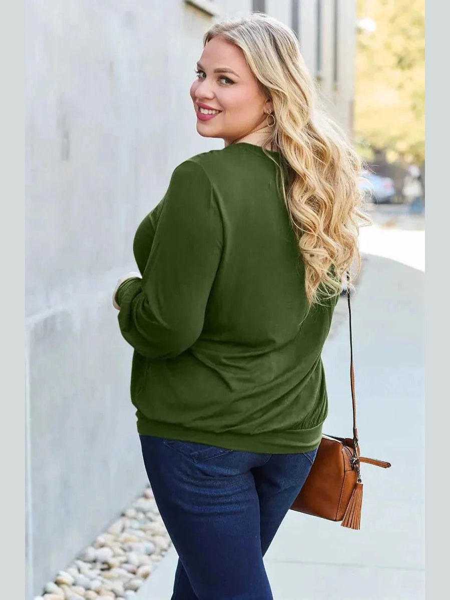 Basic Bae Full Size V-Neck Lantern Sleeve Top -- 