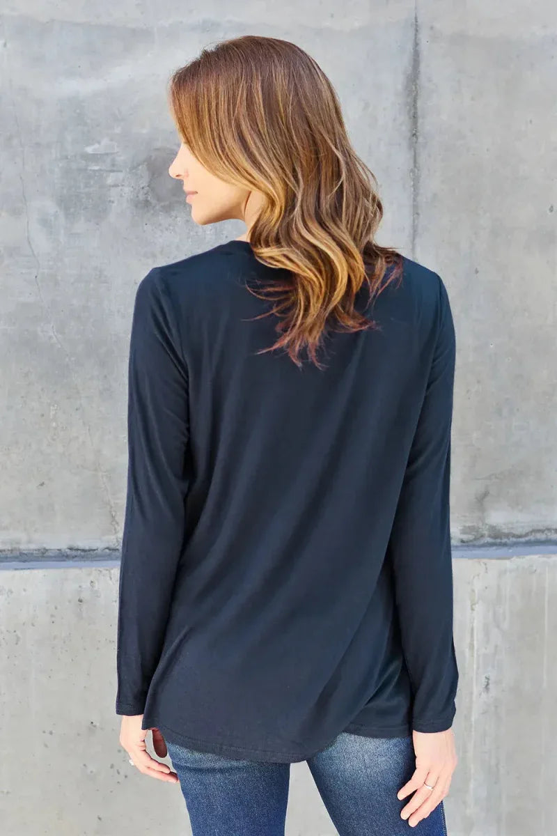 Basic Bae Full Size V-Neck Long Sleeve Top -- 