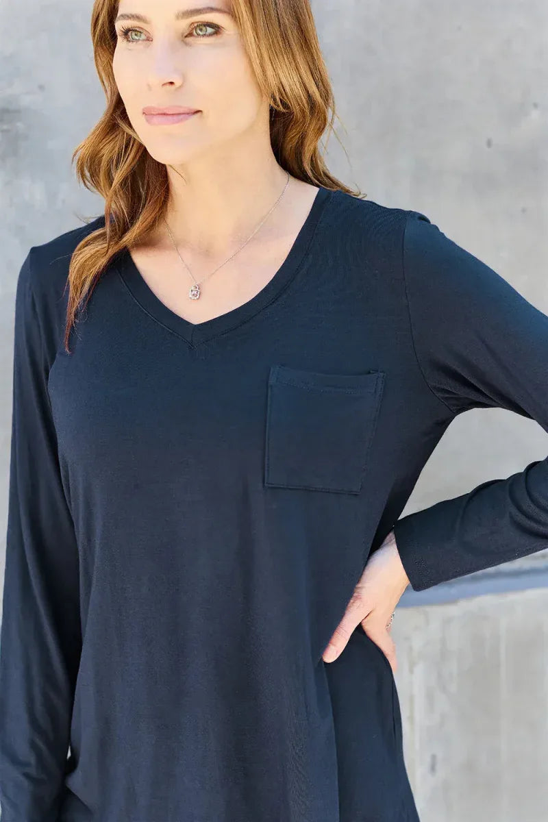 Basic Bae Full Size V-Neck Long Sleeve Top -- 