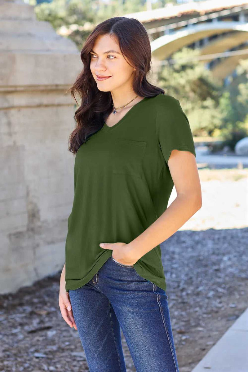 Basic Bae Full Size V - Neck Short Sleeve T-Shirt - Hopeford Streams