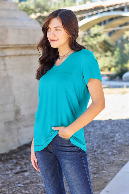 Basic Bae Full Size V - Neck Short Sleeve T-Shirt - Hopeford Streams