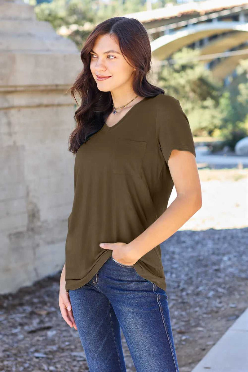 Basic Bae Full Size V - Neck Short Sleeve T-Shirt - Hopeford Streams