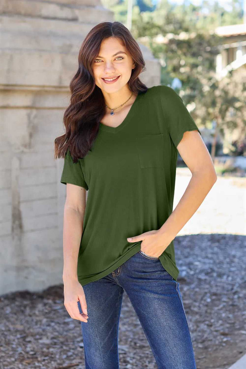 Basic Bae Full Size V - Neck Short Sleeve T-Shirt - Hopeford Streams