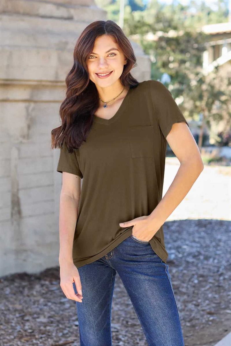 Basic Bae Full Size V - Neck Short Sleeve T-Shirt - Hopeford Streams