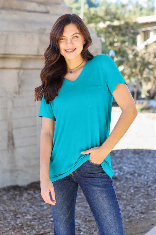 Basic Bae Full Size V - Neck Short Sleeve T-Shirt - Hopeford Streams