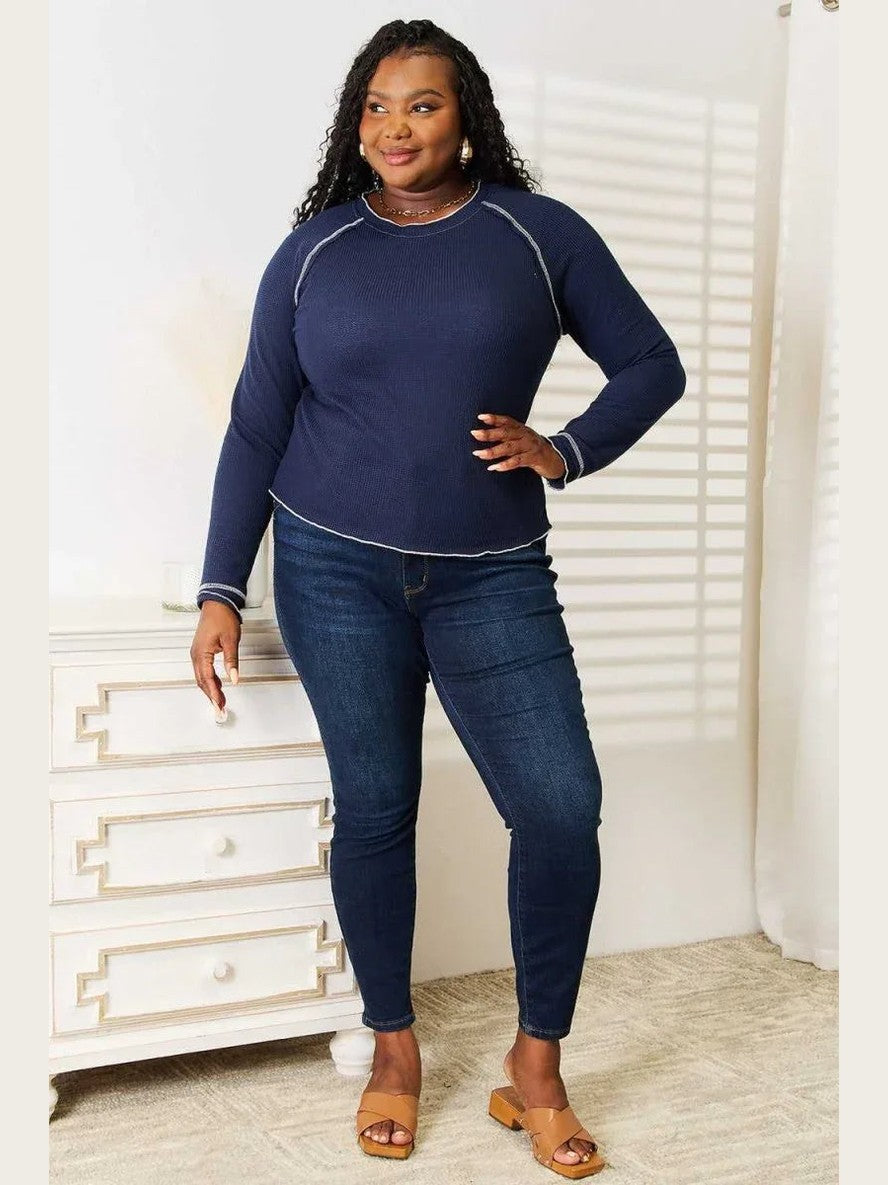 Basic Bae Long Raglan Sleeve Round Neck Top -- 