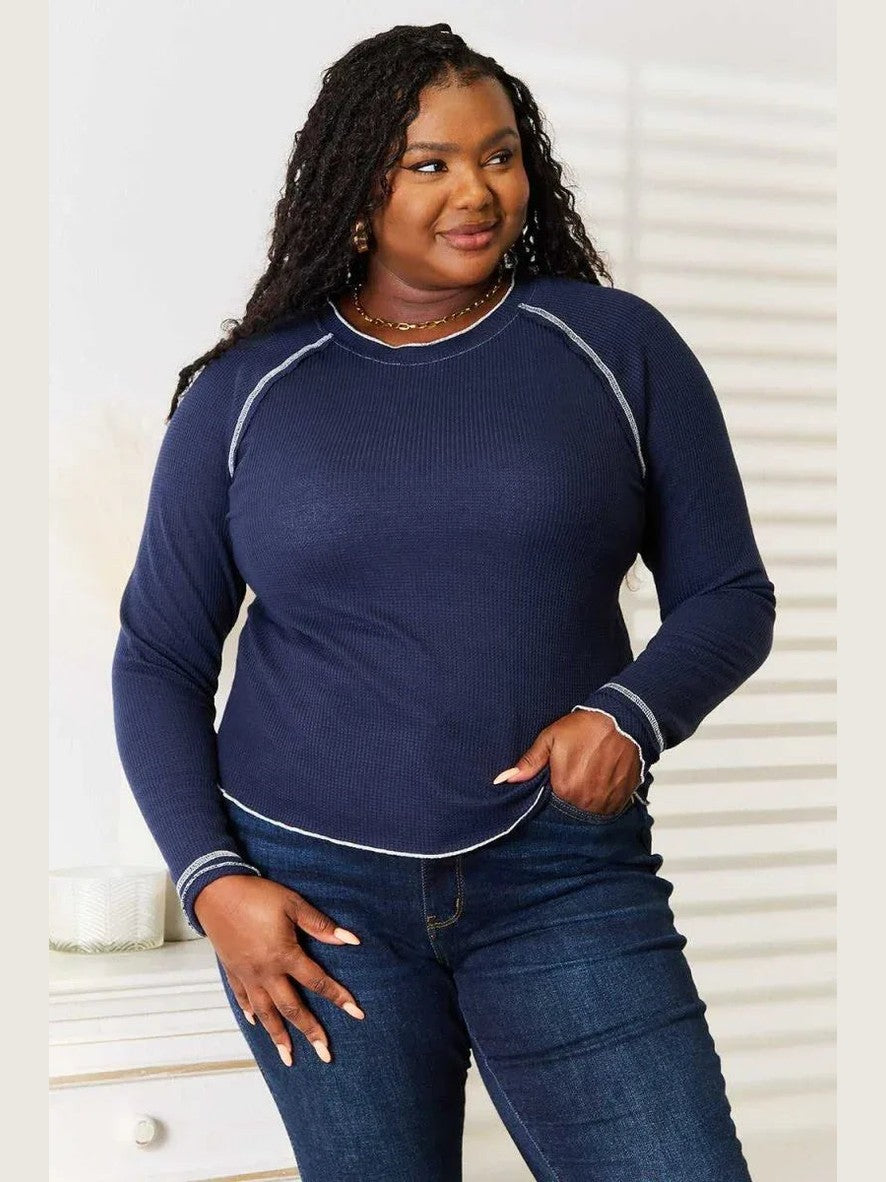 Basic Bae Long Raglan Sleeve Round Neck Top -- 