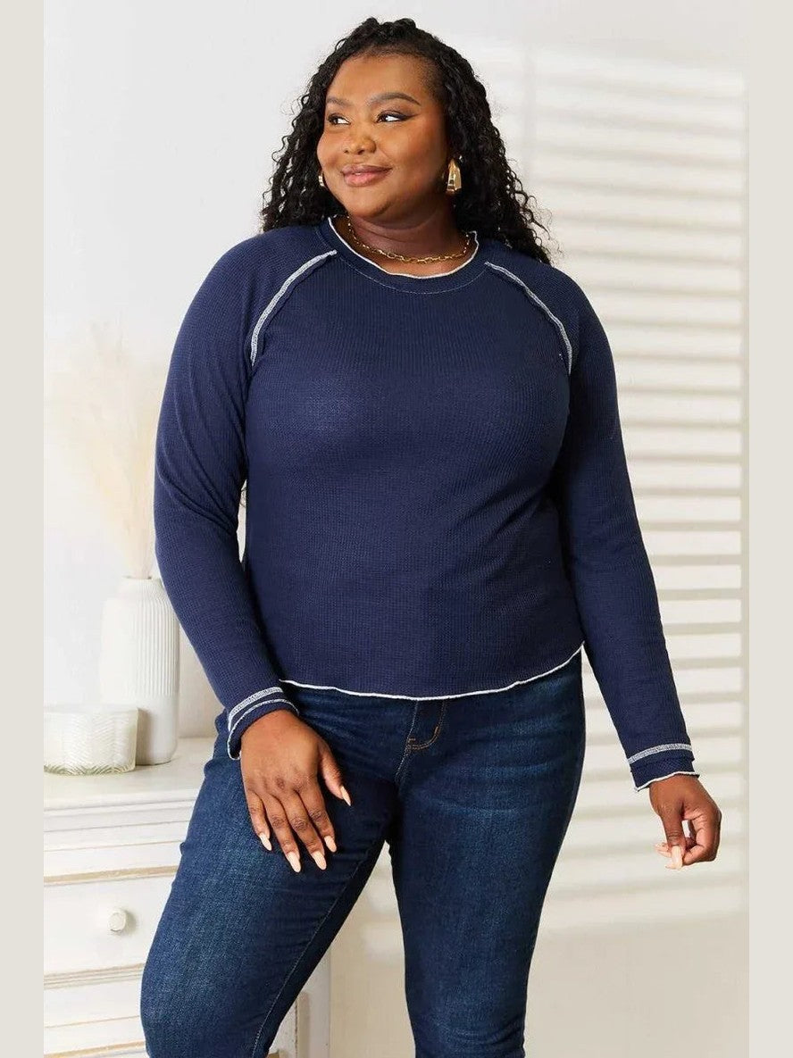 Basic Bae Long Raglan Sleeve Round Neck Top -- 