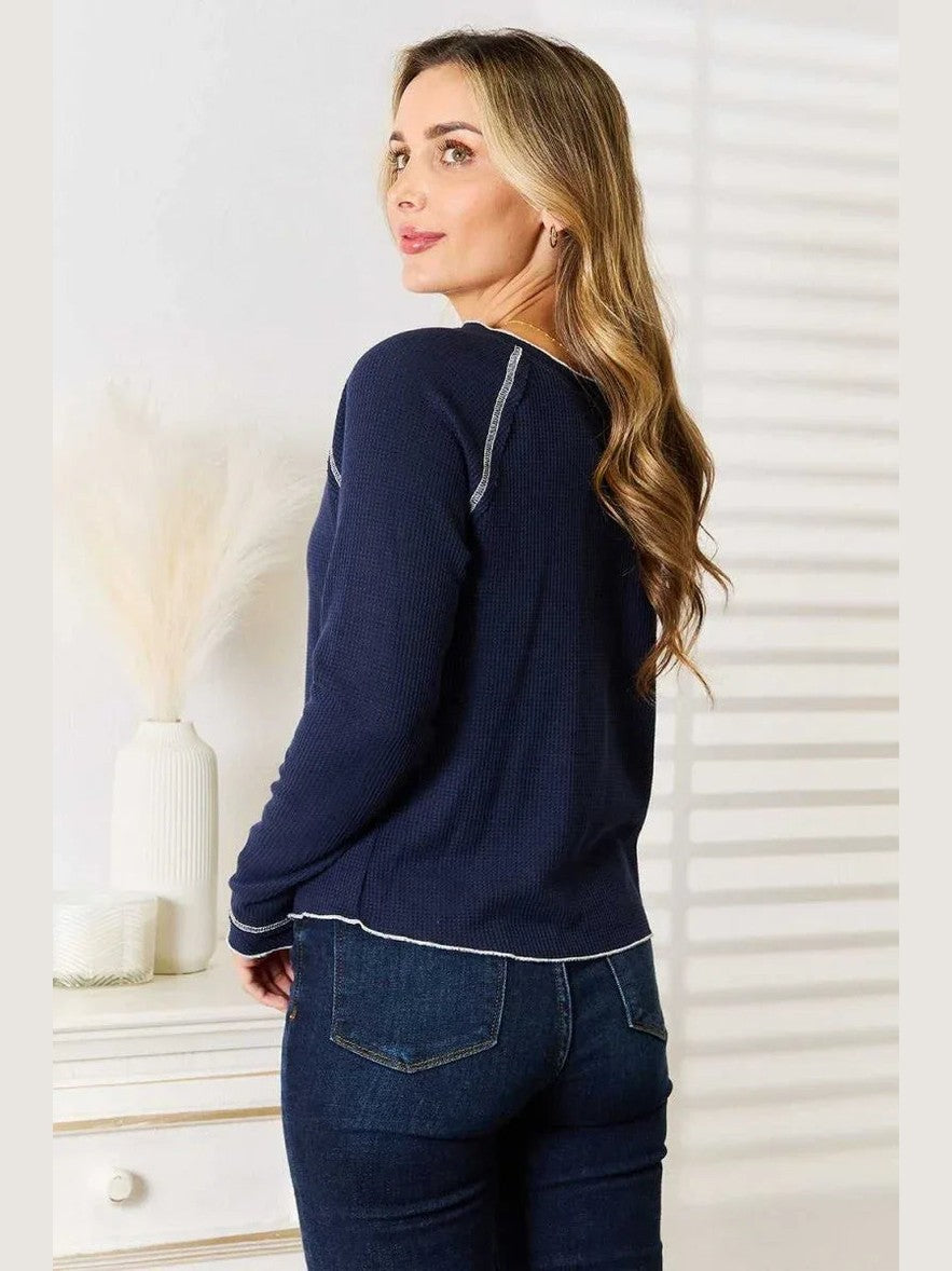 Basic Bae Long Raglan Sleeve Round Neck Top -- 