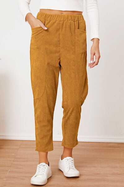 Pocketed Elastic Waist Pants -- 