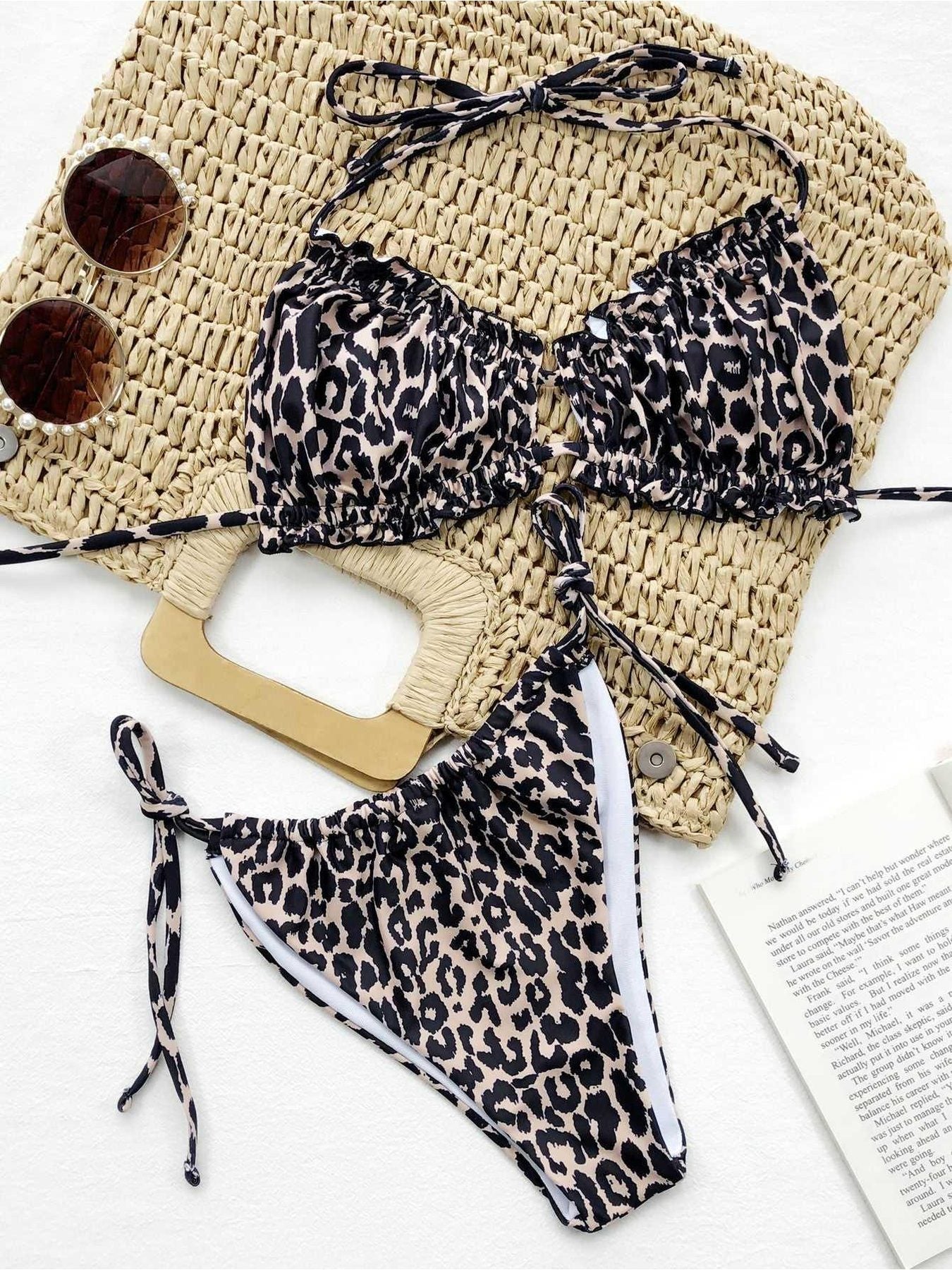 Frill Trill Halter Neck Bikini Set -- 
