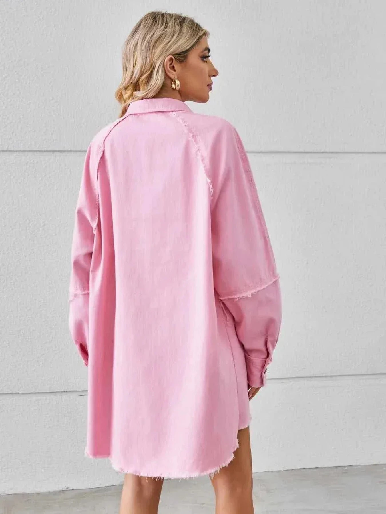 Raw Hem Button Up Denim Dress -- 