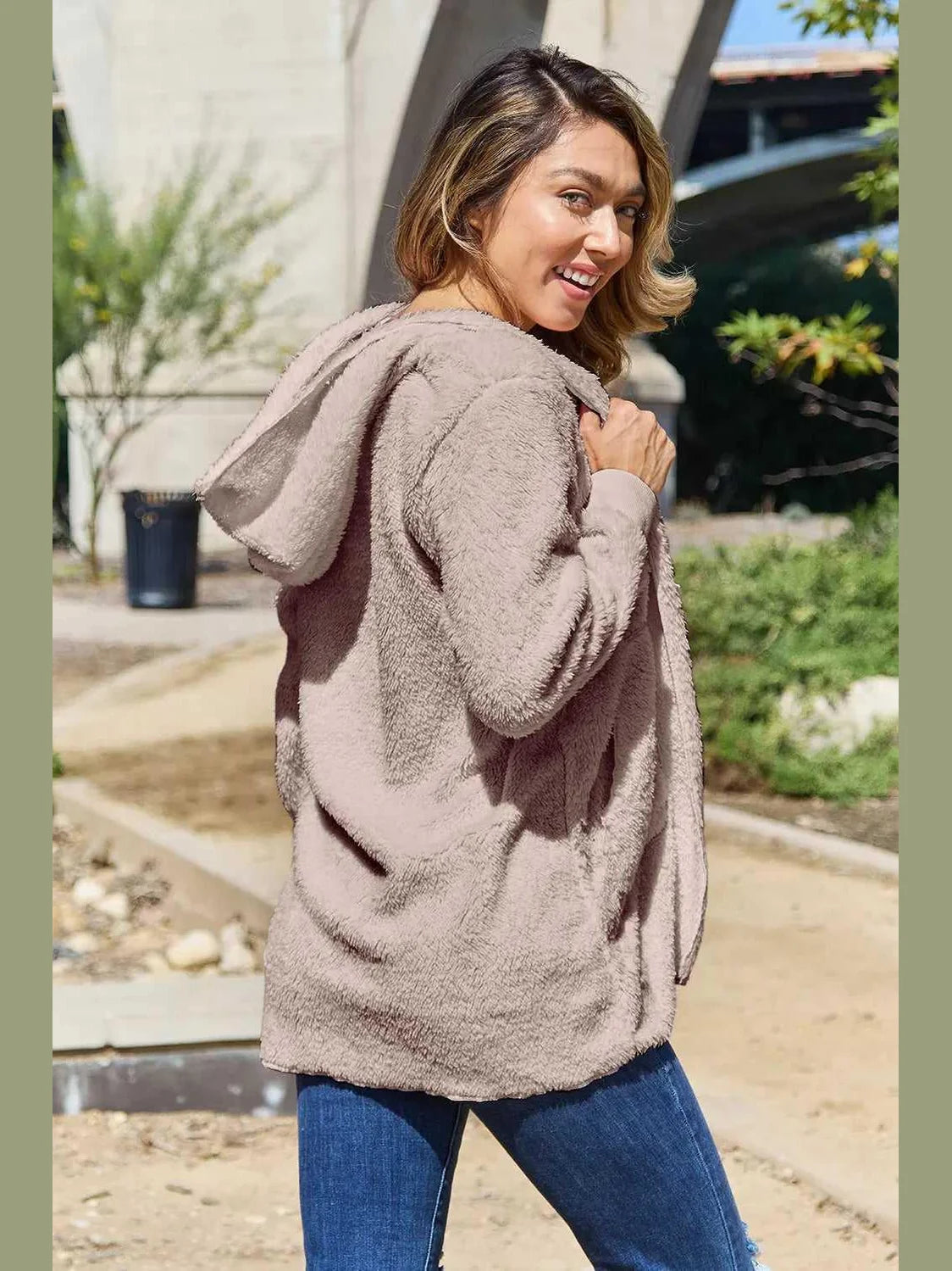 Full Size Teddy Hooded Jacket with Pockets -- 