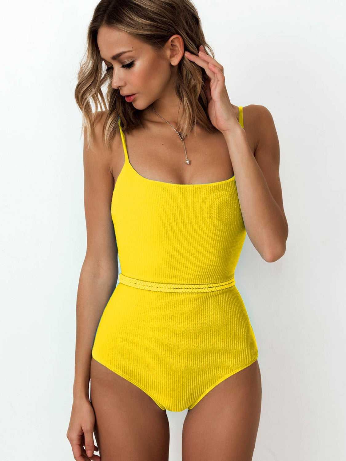 Ribbed Tie Waist One-Piece Swimsuit -- 