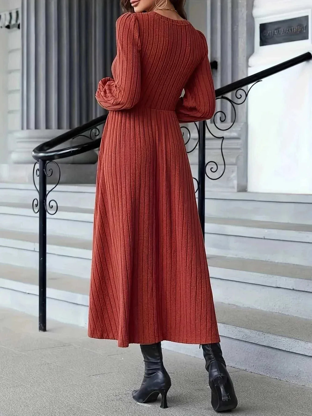 Ribbed Long Sleeve Sweater Dress -- 