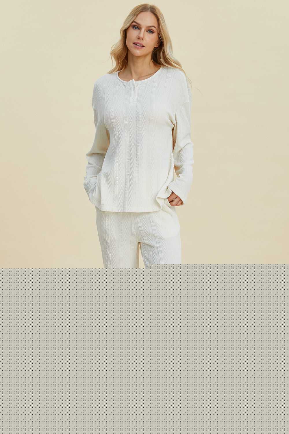 Double Take Full Size Cable-Knit Long Sleeve Top and Pants Set