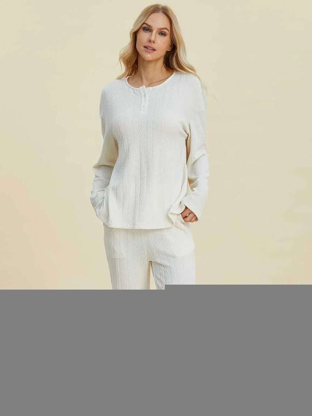 Double Take Full Size Cable-Knit Long Sleeve Top and Pants Set -- 