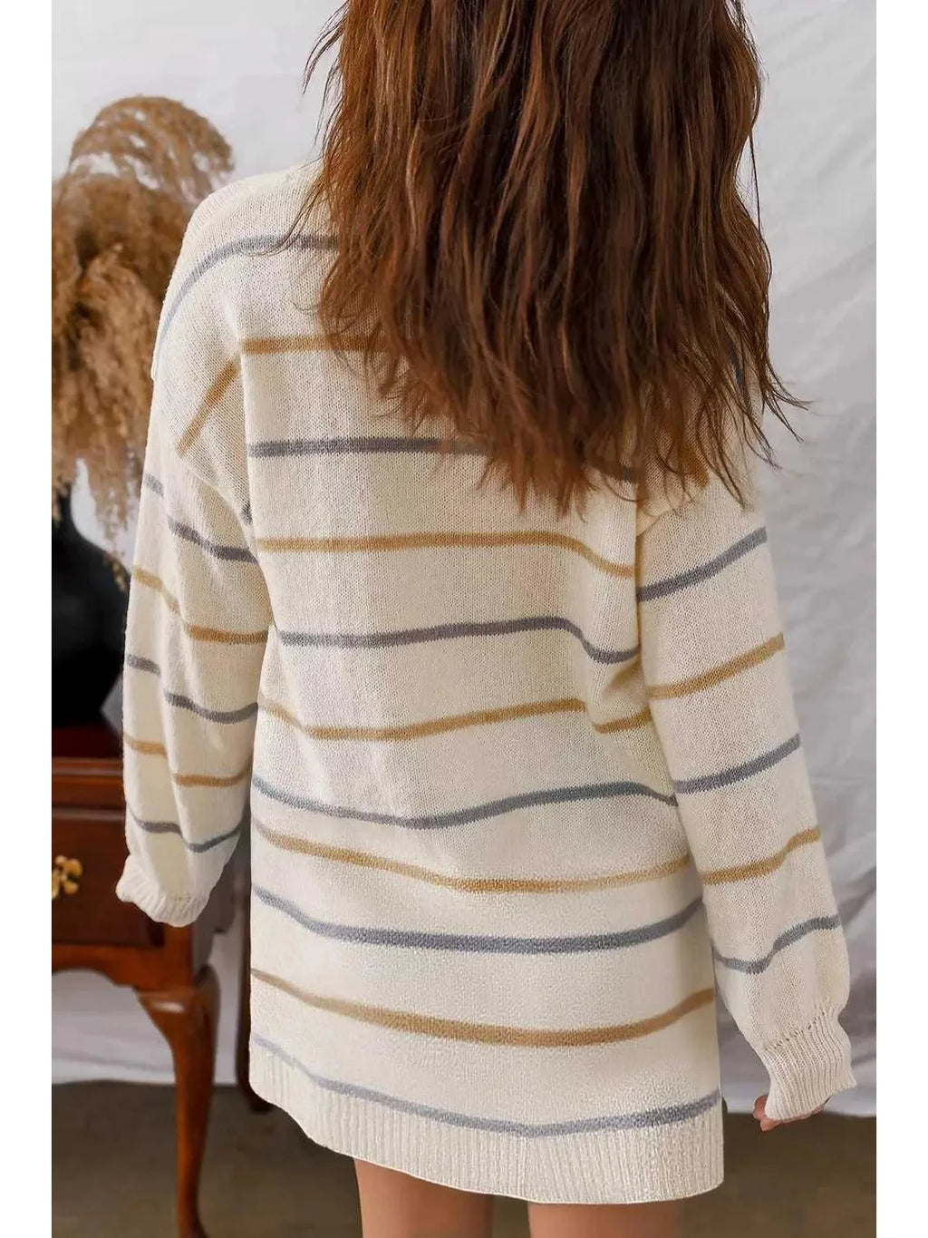 Striped Dropped Shoulder Oversized Sweater Dress -- 